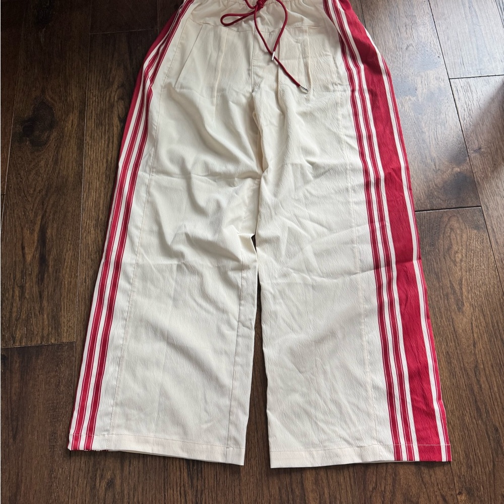Amazon Cream Track Pants with Red Side Stripes